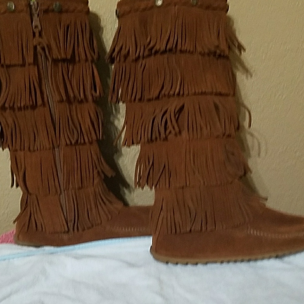 Minnetonka knee high fringe moccasins